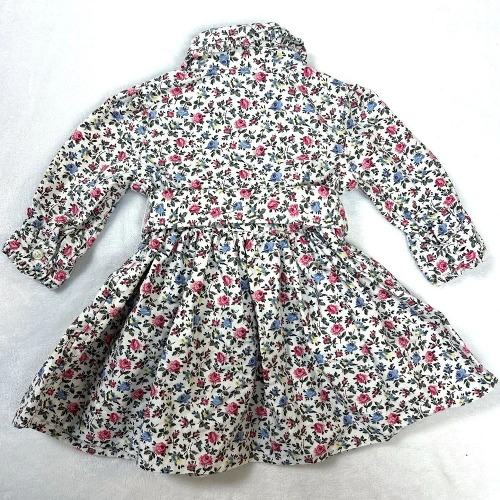 Ralph Lauren Girl's Floral Long Sleeve Button Front Belted Cotton Dress Sz 3M